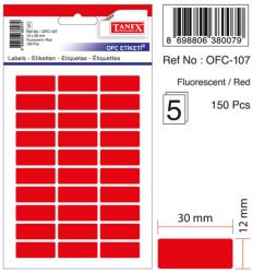  Etichete autoadezive color, 12 x 30 mm, 150 buc/set, Tanex - rosu fluorescent (TX-OFC-107-FRE)
