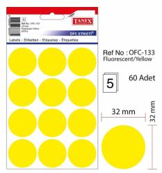  Etichete autoadezive color, D32 mm, 60 buc/set, TANEX - galben (TX-OFC-133-YE)