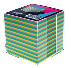 AURORA Cub hartie color 9x9x9cm, cu suport plastic, AURORA (090909BPA) - birotica-asp