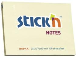  Notes autoadeziv 76 x 101 mm, 100 file, Stick"n - galben pastel (HO-21008)