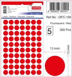 Etichete autoadezive color, D13 mm, 350 buc/set, Tanex - rosu (TX-OFC-129-RE)