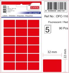 Etichete autoadezive color, 22 x 32 mm, 90 buc/set, Tanex - rosu fluorescent (TX-OFC-116-RE)