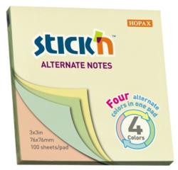  Notes autoadeziv 76 x 76 mm, 100 file, Stick"n Alternate - 4 culori pastel (HO-21821)