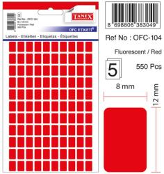 Etichete autoadezive color, 8 x 12 mm, 550 buc/set, Tanex - rosu fluorescent (TX-OFC-104-FRE)