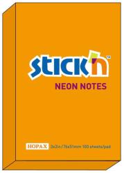 Notes autoadeziv 76 x 51 mm, 100 file, Stick"n - portocaliu neon (HO-21160)