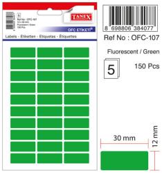 Etichete autoadezive color, 12 x 30 mm, 150 buc/set, Tanex - verde fluorescent (TX-OFC-107-FGR)