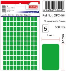 Etichete autoadezive color, 8 x 12 mm, 550 buc/set, Tanex - verde fluorescent (TX-OFC-104-FGR)