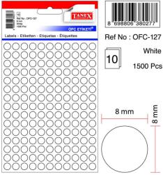 Etichete autoadezive albe, D10 mm, 1080 buc/set, TANEX (TX-OFC-128-WH)
