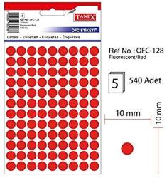 Etichete autoadezive color, D10 mm, 540 buc/set, TANEX - rosu (TX-OFC-128-RE)