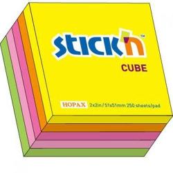  Cub notes autoadeziv 51 x 51 mm, 250 file, Stick"n - 5 culori neon (HO-21203)