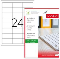 Etichete polyester albe, autoadezive, 24/A4, 64.6 x 33.8mm, 25 coli/top, TANEX - colturi drepte (TX-TW-2533P-WH)