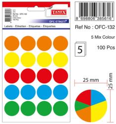 Etichete autoadezive color mix, D25 mm, 200 buc/set, Tanex - culori asortate (TX-OFC-MX132)