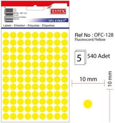Etichete autoadezive color, D10 mm, 540 buc/set, TANEX - galben (TX-OFC-128-YE)