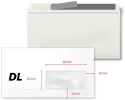  Plic DL, 110 x220 mm, fereastra dreapta 45 x 90 mm, alb, autoadeziv, 80 g/mp, 1000 buc/cutie (KF20211)
