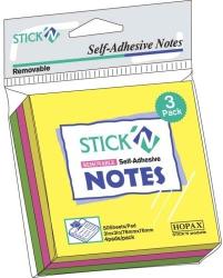  Notes autoadeziv 76 x 76 mm, 3 x 50 file/set, Stick"n - 3 culori fosforescente (HO-21093)