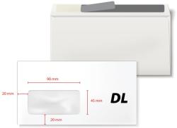  Plic DL, 110 x220 mm, fereastra stanga 45 x 90 mm, alb, autoadeziv, 80 g/mp, 1000 bucati/cutie (KF20221)