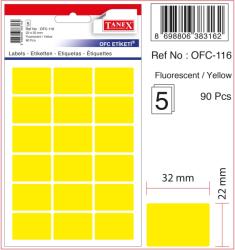 Etichete autoadezive color, 22 x 32 mm, 90 buc/set, Tanex - galben fluorescent (TX-OFC-116-FYE)