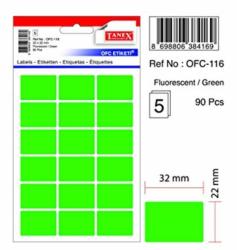 Etichete autoadezive color, 22 x 32 mm, 90 buc/set, Tanex - verde fluorescent (TX-OFC-116-FGR)