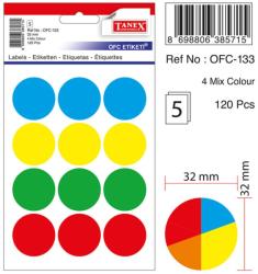 Etichete autoadezive color mix, D32 mm, 120 buc/set, Tanex - culori asortate (TX-OFC-MX133)