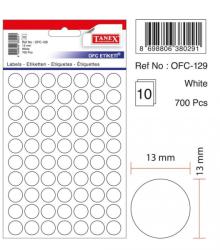 Etichete autoadezive albe, D13 mm, 700 buc/set, Tanex (TX-OFC-129-WH)