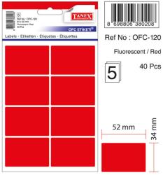 Etichete autoadezive color, 34 x 52 mm, 40 buc/set, Tanex - rosu fluorescent (TX-OFC-120-FRE)