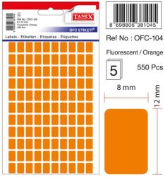 Etichete autoadezive color, 8 x 12 mm, 550 buc/set, Tanex - orange fluorescent (TX-OFC-104-FOG)