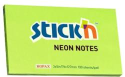 Notes autoadeziv 76 x 127 mm, 100 file, Stick"n - verde neon (HO-21171)