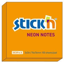  Notes autoadeziv 76 x 76 mm, 100 file, Stick"n - portocaliu neon (HO-21164)