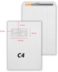  Plic C4, 229 x 324 mm, fereastra stanga 50 x 100 mm, alb, banda silicon, 80 g/mp, 250 bucati/cutie (KF30345)