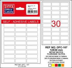  Etichete autoadezive albe, 12 x 30 mm, 300 buc/set, Tanex (TX-OFC-107-WH)