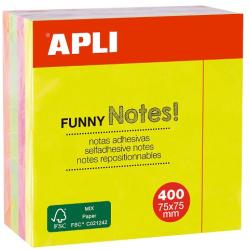 APLI Cub notite adezive Apli, 75 x 75 mm, 400 file, 4 culori neon (AL010974)