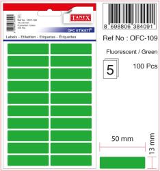 Etichete autoadezive color, 13 x 50 mm, 100 buc/set, Tanex - verde fluorescent (TX-OFC-109-FGR)
