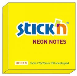 Notes autoadeziv 76 x 76 mm, 100 file, Stick"n - galben neon (HO-21133)