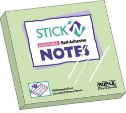  Notes autoadeziv 76 x 76 mm, 100 file, Stick"n - verde pastel (HO-21150)