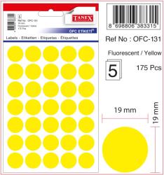 Etichete autoadezive color, D19 mm, 175 buc/set, Tanex -galben (TX-OFC-131-YE)