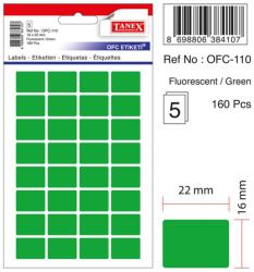 Etichete autoadezive color, 16 x 22 mm, 320 buc/set, Tanex - verde fluorescent (TX-OFC-110-FGR)