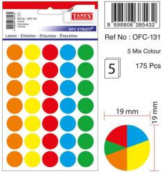 Etichete autoadezive color mix, D19 mm, 350 buc/set, Tanex - culori asortate (TX-OFC-MX131)