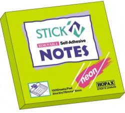  Notes autoadeziv 76 x 76 mm, 100 file, Stick"n - verde neon (HO-21167)