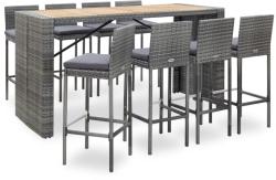 vidaXL Set mobilier bar exterior 9 piese gri poliratan și lemn acacia (49567) - vidaxl