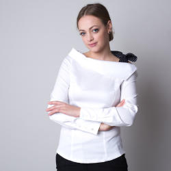 Willsoor Bluză pentru femei de culoare albă, cu o fundă cu buline 11322