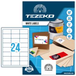 Tezeko 64*34 mm Tezeko A4 íves etikett címke, fehér színű (100 ív/doboz) (TZ-A4-0067) - dunasp