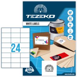 Tezeko 70*37 mm Tezeko A4 íves etikett címke, fehér színű (100 ív/doboz) (TZ-A4-0058) - dunasp