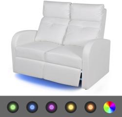 vidaXL Fotoliu rabatabil cu 2 locuri, LED, piele artificială, alb (243596)