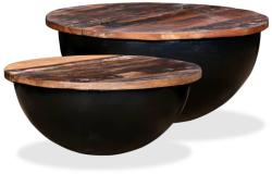 vidaXL Set măsuțe cafea, 2 piese, negru, lemn masiv reciclat formă bol (245257) Masa de cafea