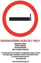  Tiltó, figyelmeztető tábla - Dohányzásra kijelölt hely, többnyelvű