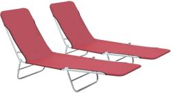 vidaXL Șezlonguri de plajă pliabile, 2 buc. , roșu, oțel & textil (44301) - vidaxl
