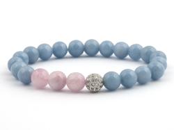  Szíverősítő, belső erő - Angelit és kunzit strasszos karkötő