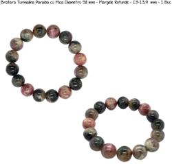  Bratara Turmalina Paraiba cu Mica Diametru 58 mm - Margele Rotunde - 13-13, 9 mm - 1 Buc