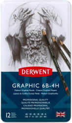Set creion grafit DERWENT Graphic Mediu 6B-4H, 12 buc/set
