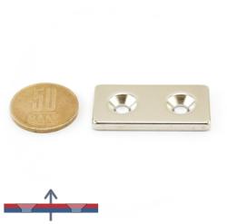 Magneo Smart Magnet neodim bloc 40 x 20 x 4 mm cu găuri îngropate D4, 5 / D9, 6